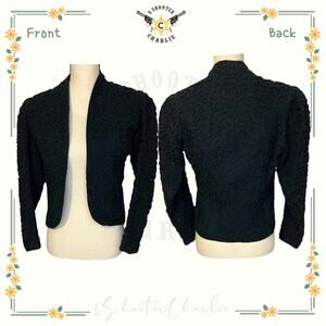 Vintage Womens Betty Wales Shop Fifth Avenue Blazer Black Embroidered Appliqué S